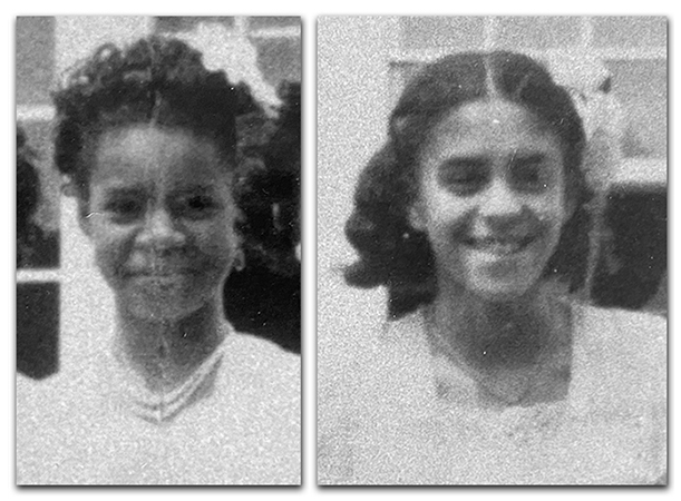 Black and white pictures of Gloria Carter and Alees Coates.