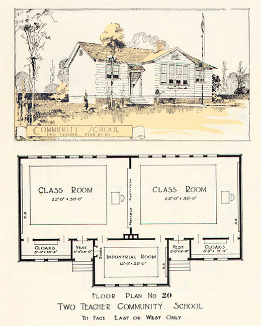 Picture of a Rosenwald plan for a two-room school.