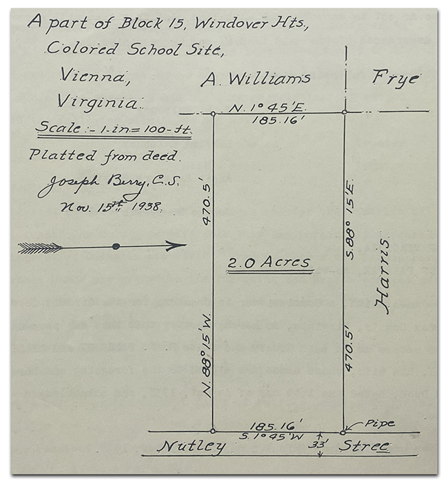 Photograph of a drawing of the Vienna Colored School lot from a Fairfax County deed book.